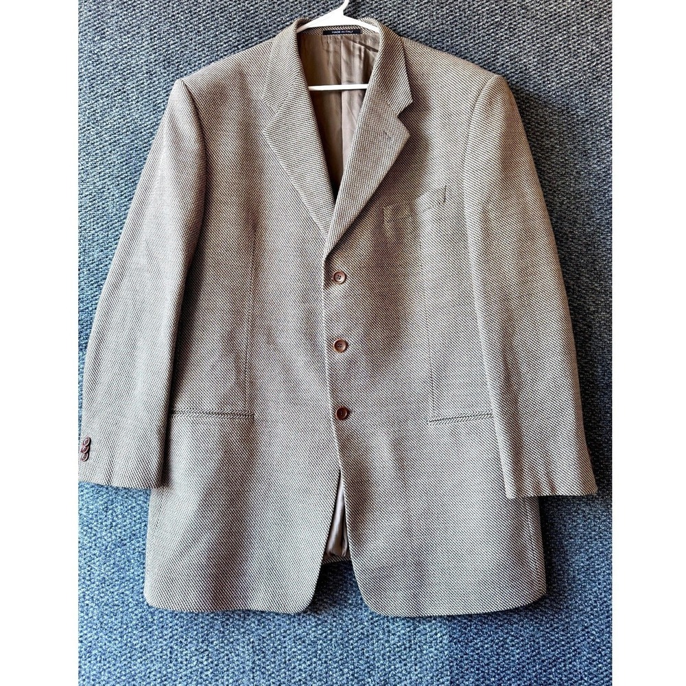 Armani Collezioni Blazer 42R Brown Micro Check Wool Italy 3 Button Sport Coat